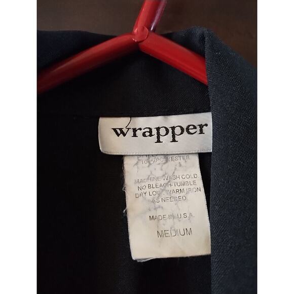 Wrapper Sz Medium Black Blazer Jacket Lightweight Double-Breasted Belted Y2K 90s - Picture 3 of 3